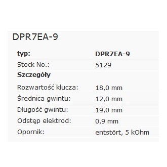 Świeca zapłonowa NGK DPR7EA-9 5129